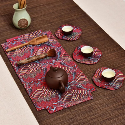 Kínai teásalátét teástálca teásalátét kis asztali zászló szövet teaalátét száraz teafőző retro teaalátét 12X13cm 2db