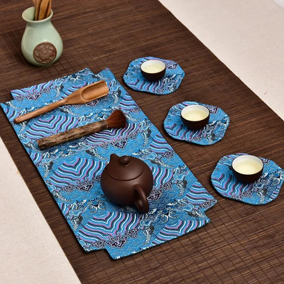 Kínai teásalátét teástálca teásalátét kis asztali zászló szövet teaalátét száraz teafőző retro teaalátét 12X13cm 2db