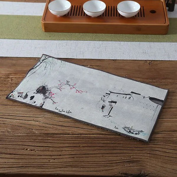 Чаена кърпа Дзен рисувана кадифена абсорбираща кърпа за чай, малка подложка за чай, топлоустойчива подложка за чайник, изкуство за чай, аксесоари за чаена церемония