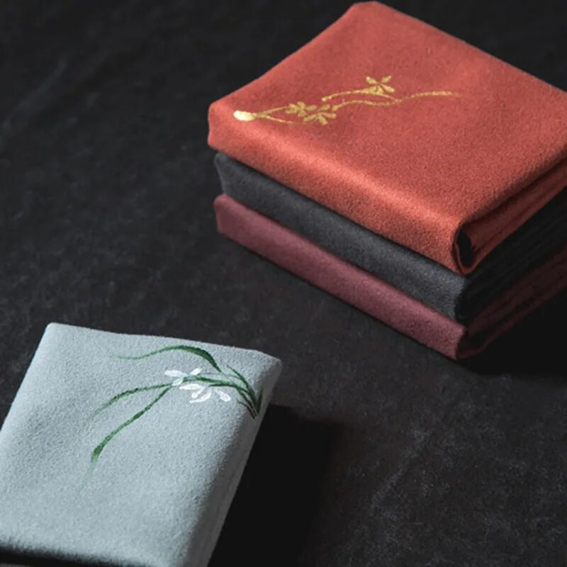 Șervețele de ceai brodate de epocă, pânză, pește, prune, flori, castron, ceainic, prosop de curățare, accesoriu pentru ceremonia ceaiului de birou