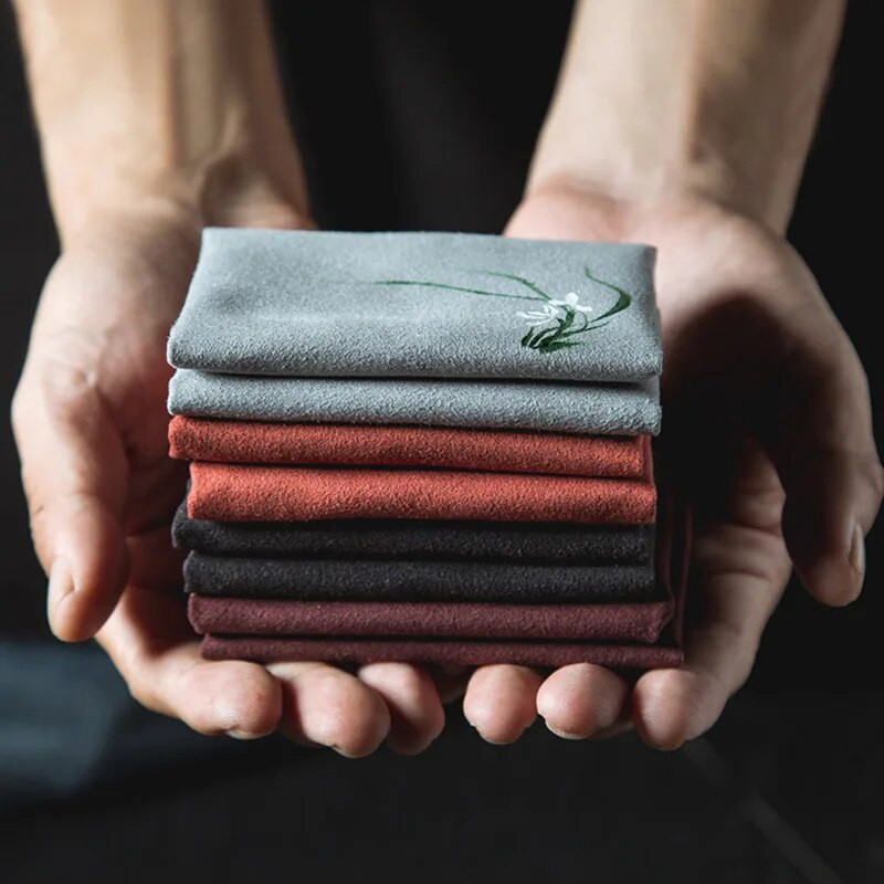 Șervețele de ceai brodate de epocă, pânză, pește, prune, flori, castron, ceainic, prosop de curățare, accesoriu pentru ceremonia ceaiului de birou