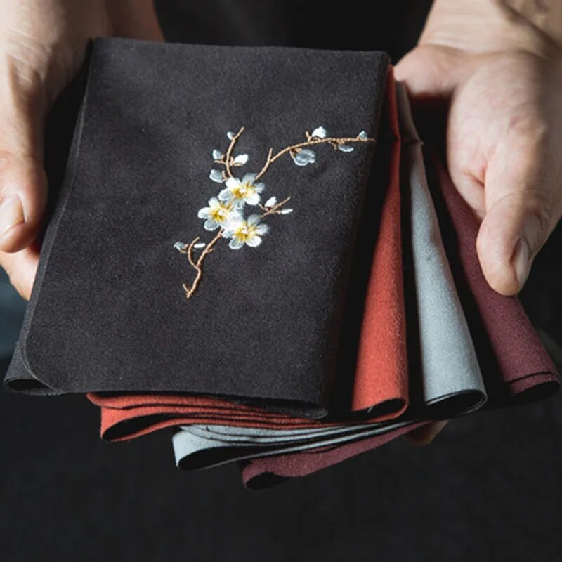 Șervețele de ceai brodate de epocă, pânză, pește, prune, flori, castron, ceainic, prosop de curățare, accesoriu pentru ceremonia ceaiului de birou