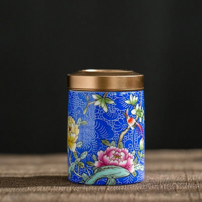 Peen emailitud teepurk metallkaanega keraamiline suletud purgi hoiuämber Väike reisiteekomplekt kommiküpsise säilituspurgi konteiner