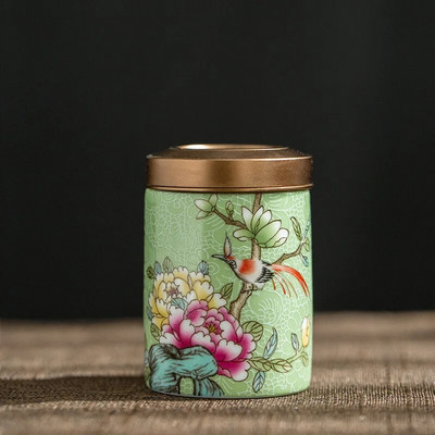 Peen emailitud teepurk metallkaanega keraamiline suletud purgi hoiuämber Väike reisiteekomplekt kommiküpsise säilituspurgi konteiner