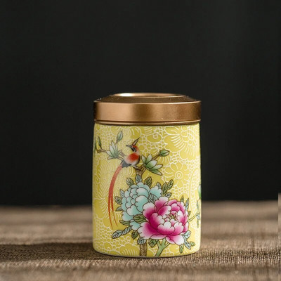 Peen emailitud teepurk metallkaanega keraamiline suletud purgi hoiuämber Väike reisiteekomplekt kommiküpsise säilituspurgi konteiner