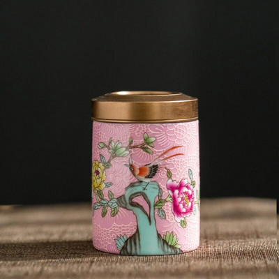 Peen emailitud teepurk metallkaanega keraamiline suletud purgi hoiuämber Väike reisiteekomplekt kommiküpsise säilituspurgi konteiner