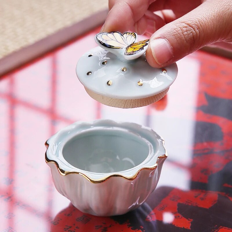 Creative Butterfly keraamiline suletud purk Kaasaskantav reisija niiskuskindel säilituspurk Kodune kohvi-teepurk hoiukonteiner Kodukaunistus