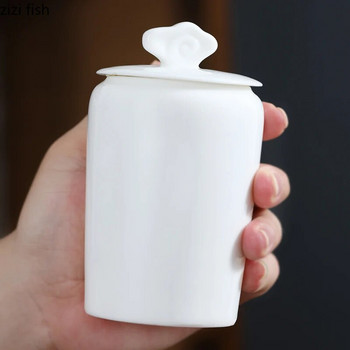 Бял керамичен буркан Малък чайник Запечатан буркан Резервоар за съхранение Преносима кутия за чай Контейнер за чай Органайзер за чай Кутия за чай Буркани за съхранение на храна
