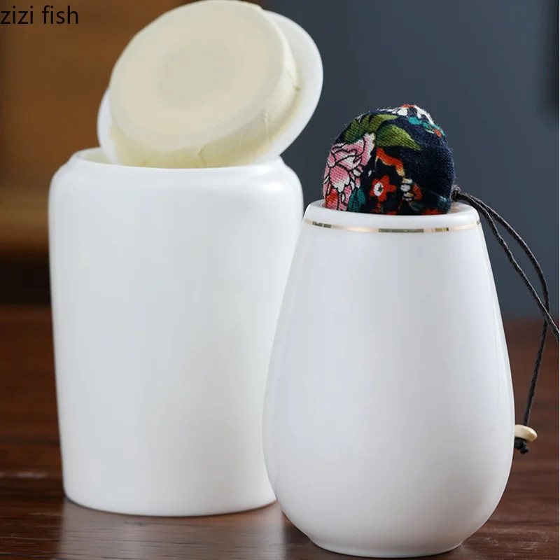 Valge keraamiline purk Väike Tee Caddy suletud purgi hoiupaak Kaasaskantav teepurk Teekonteiner Teekorgija Teekarp Toidu säilituspurgid