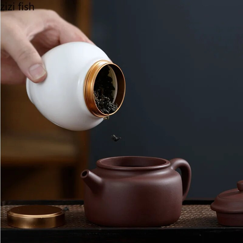 Valge keraamiline purk Väike Tee Caddy suletud purgi hoiupaak Kaasaskantav teepurk Teekonteiner Teekorgija Teekarp Toidu säilituspurgid