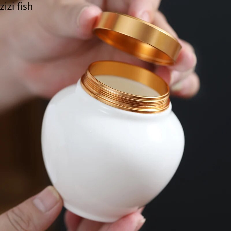 Valge keraamiline purk Väike Tee Caddy suletud purgi hoiupaak Kaasaskantav teepurk Teekonteiner Teekorgija Teekarp Toidu säilituspurgid