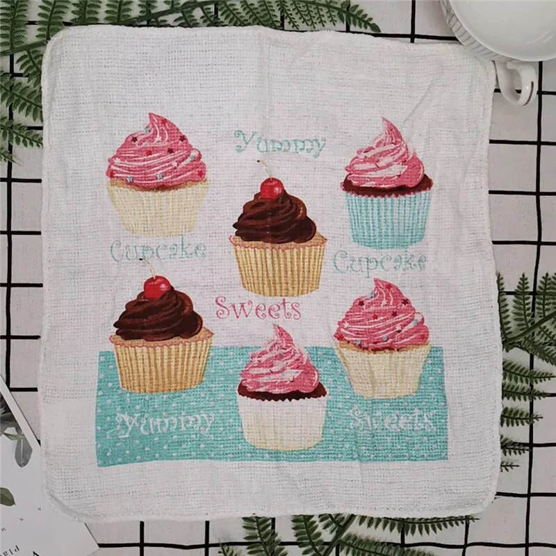 1tk 30x30cm kandiline puu-lill puuvillane froteeprindiga imav köögirätikuga nõude puhastuslapp