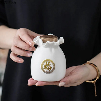 Винтидж керамична кутия за чай, запечатана в китайски стил, форма на чанта за късмет, кутия за съхранение, украса, домашна кухня, кафе, бонбони, чай, органайзер