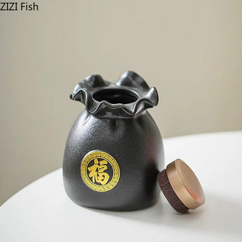 Винтидж керамична кутия за чай, запечатана в китайски стил, форма на чанта за късмет, кутия за съхранение, украса, домашна кухня, кафе, бонбони, чай, органайзер