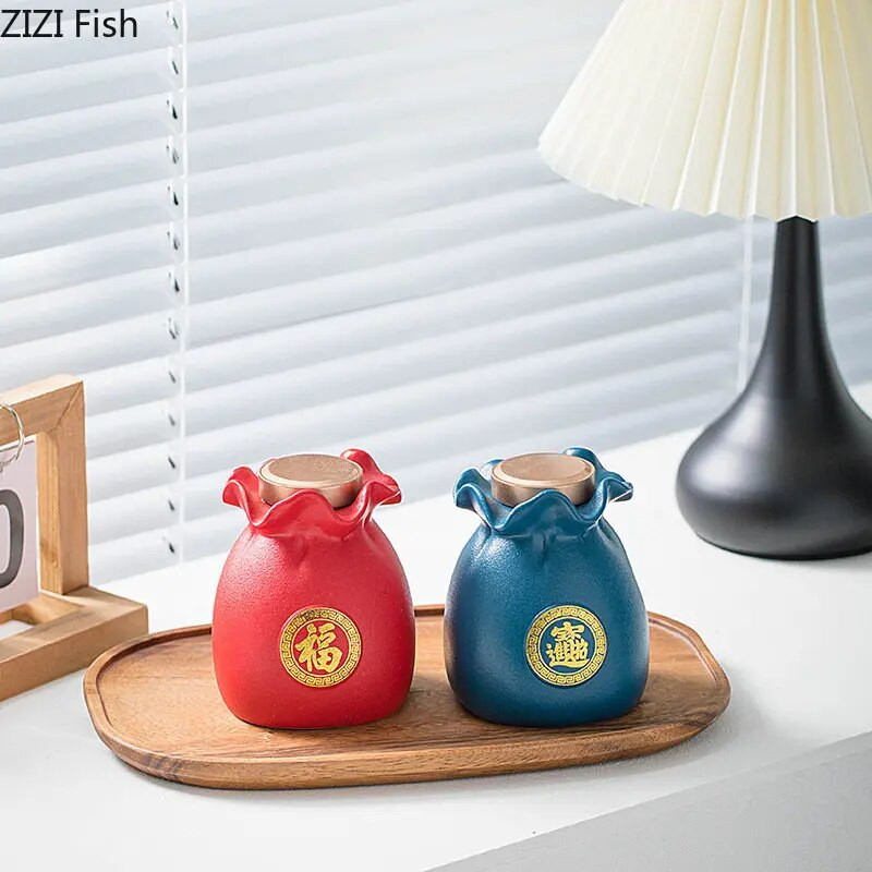 Vanaaegne keraamiline teepurk, suletud Hiina stiilis õnnekoti kujuga säilituspurgi kaunistus koduköök kohv kommid tee korraldaja