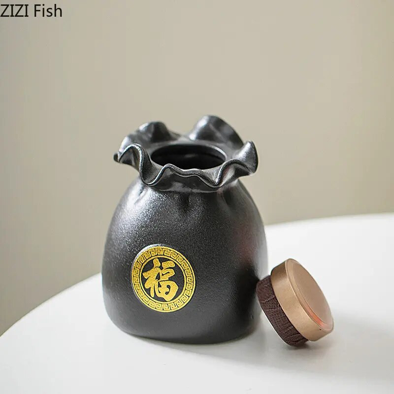Vanaaegne keraamiline teepurk, suletud Hiina stiilis õnnekoti kujuga säilituspurgi kaunistus koduköök kohv kommid tee korraldaja