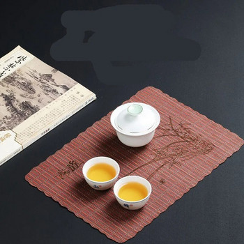 Многофункционална домакинска подложка за поднос за чай Кърпа за чай Творческа подложка за маса за чай От китайски влакна Бамбукова подложка за чай Чаена кърпа Инструменти за чай LE776