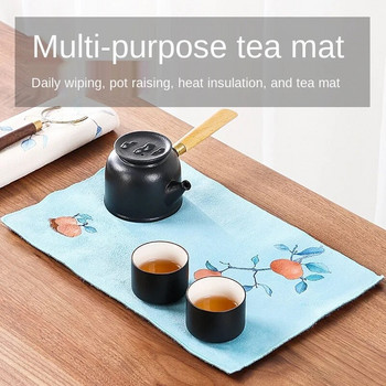 Чаена кърпа с цветен печат в китайски стил, абсорбираща подложка за чай, аксесоари за сервиз за чай с подаръчна кутия