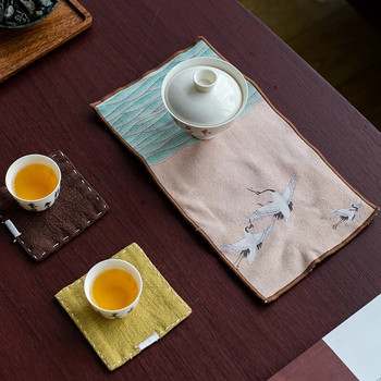 Dunhuang Чаена салфетка Велурена Чаена Хавлиена кърпа Домашна чайна церемония Декор Плат Подложка за чайник Китай Кунг Фу Аксесоари за чаена кърпа Занаяти