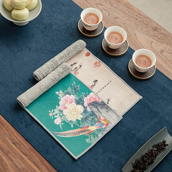 Рисувана чаена кърпа Абсорбиращ парцал Удебелена маса Почистване Аксесоари за сервиз за чай от висок клас Кърпа за повдигане на саксия