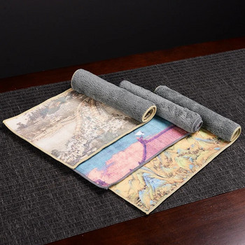 Рисувана кърпа за чай Първокласни седалки за чай Хавлиена кърпа за чай в японски стил Кунг-фу Плат за чай Подложка за маса за чай Квадратен шал Абсорбираща кърпа