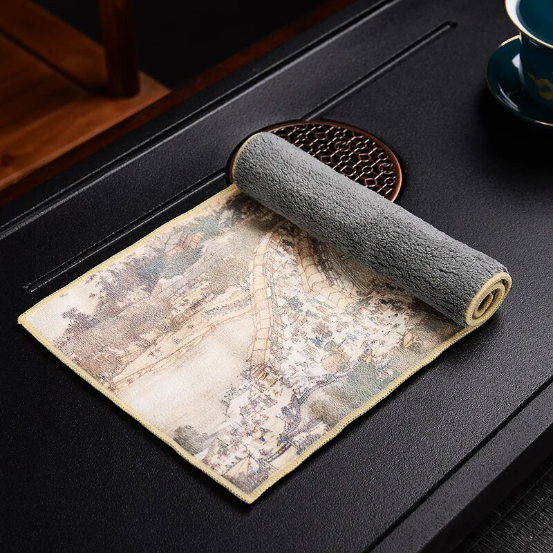 Oslikana kuhinjska krpa Vrhunska sjedala za čaj Ručnik za čaj u japanskom stilu Kung Fu Tkanina za čaj Podloga za stolić za čaj Četvrtasti šal Upijajuća tkanina