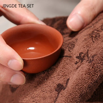 Удебелена чаена кърпа от бамбукови влакна Домакински абсорбиращ печат Многослойна квадратна кърпа Подложка за маса Подложка Подложка за чаша Сервиз за чай Аксесоари
