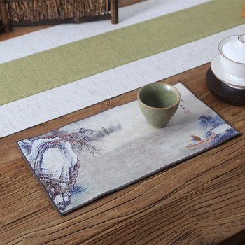 Чаена кърпа Дзен рисувана кадифена абсорбираща кърпа за чай Малка подложка за чай Чайник Топлоустойчива подложка Чаено изкуство Аксесоари за чаена церемония
