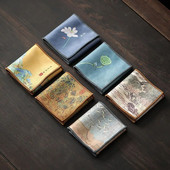 Sutirštintos medvilnės spausdintas arbatos rankšluosčio audinys, sugeriantis Zen Kiniškas mažas arbatos rankšluostis Kinijos stiliaus arbatos rankšluosčių padėklas 1vnt LE768