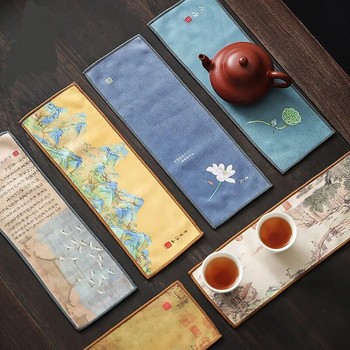 Удебелена памучна щампа за кърпа за чай, абсорбираща дзен китайска малка кърпа за маса за чай, подложка за кърпа в китайски стил 1 БР. LE768
