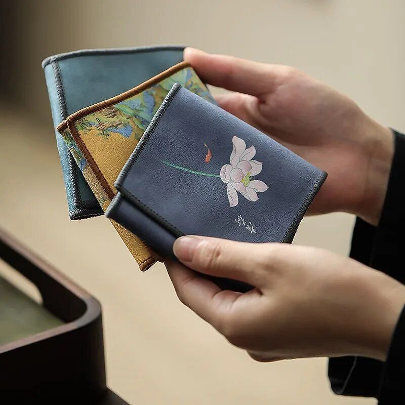 Sutirštintos medvilnės spausdintas arbatos rankšluosčio audinys, sugeriantis Zen Kiniškas mažas arbatos rankšluostis Kinijos stiliaus arbatos rankšluosčių padėklas 1vnt LE768