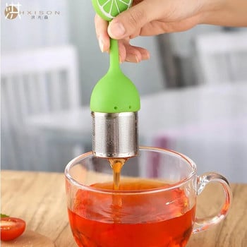 Силиконова дръжка Tea Infuser от неръждаема стомана Топка за чай Филтър Чайник Ча Цедка за кафе Творческа сито за подправки във форма на лимон и портокал