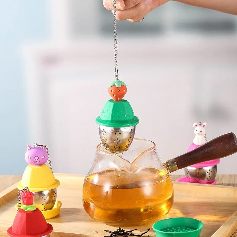 Cartoon Cute Tea Infuser Vürtsfilter karu kass Duck Rose Rabblt teepakk Lehtede hajuti Teenõu sõel Taimsed tarvikud Teekeetja