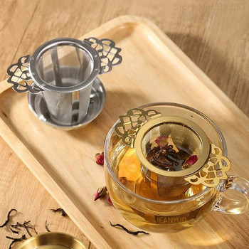 Двуслойна дантелена цедка за чай с тава Филтърна мрежа от неръждаема стомана Сито Отцеждане за чай Полезни инфузори Кухненски инструменти Чай