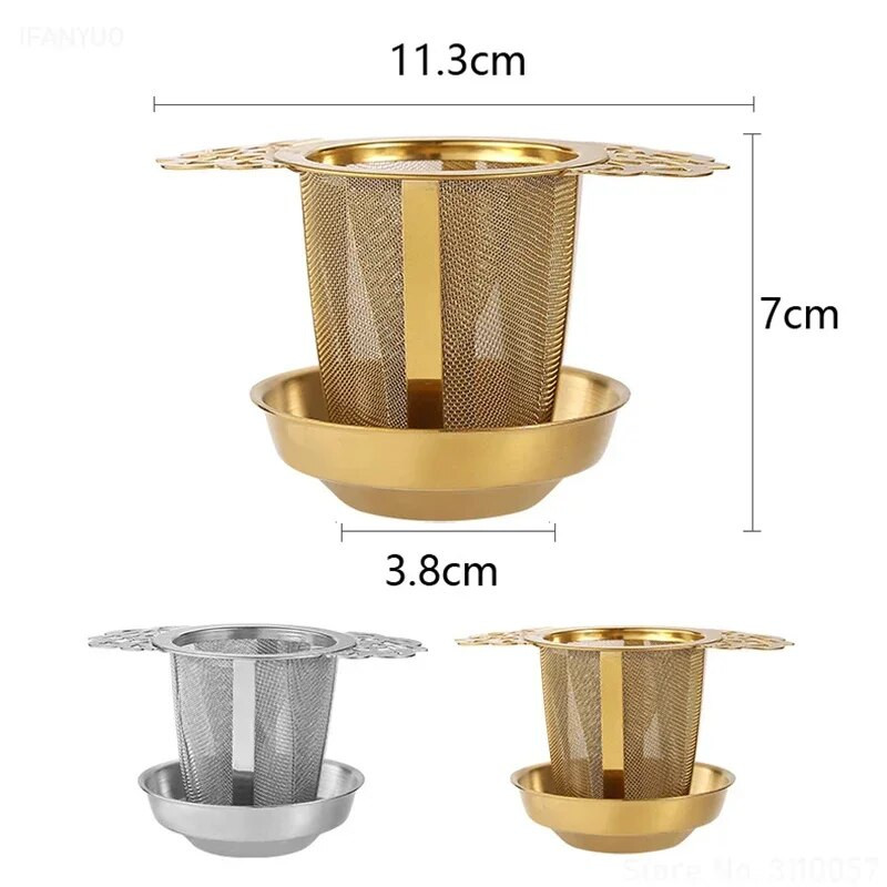 Set de strecurătoare de ceai din dantelă cu două straturi cu tavă Filtru din oțel inoxidabil Sită de plasă Scurgere de ceai Infuzoare utile Ustensile de bucătărie Veselă de ceai