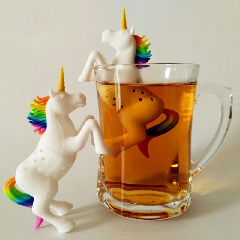 1 tk Unicorn Shape Tea Infuser Kurnad Teepakk Toidukvaliteediga Leht Taimne Vürtsifilter Loominguline Filter lahtine silikoon Фильтрация