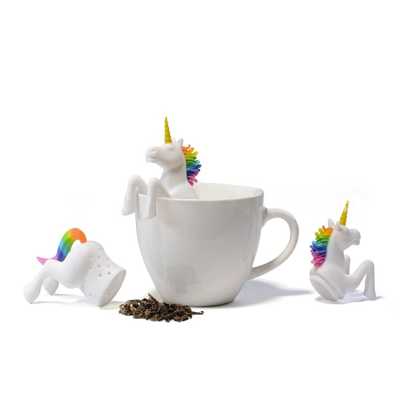 1 tk Unicorn Shape Tea Infuser Kurnad Teepakk Toidukvaliteediga Leht Taimne Vürtsifilter Loominguline Filter lahtine silikoon Фильтрация