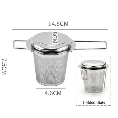 Infuzor de ceai cu mâner pliabil, din oțel inoxidabil, filtrare de cafea, strecurătoare de condimente, ochiuri de ceai, accesorii de bucătărie, portabile în aer liber