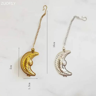 2db Holdcsillag alakú Eid Mubarak Tea Mesh Infuser Arany Ezüst Staniless Steel Ramadan Teaszűrő készlet Fűszerszűrő lánccal
