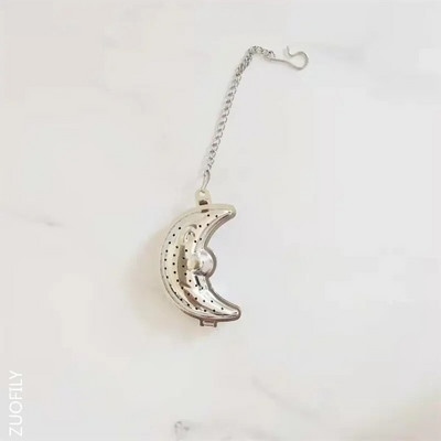 2db Holdcsillag alakú Eid Mubarak Tea Mesh Infuser Arany Ezüst Staniless Steel Ramadan Teaszűrő készlet Fűszerszűrő lánccal