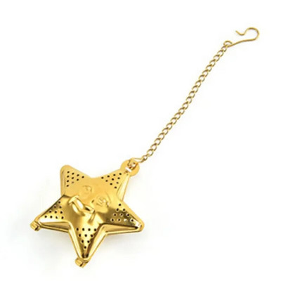 2db Holdcsillag alakú Eid Mubarak Tea Mesh Infuser Arany Ezüst Staniless Steel Ramadan Teaszűrő készlet Fűszerszűrő lánccal