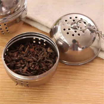 Нова топка от неръждаема стомана Tea Infuser Мрежеста филтърна цедка с кука Loose Tea Leaf Spice Ball с въжена верига Домашни кухненски инструменти