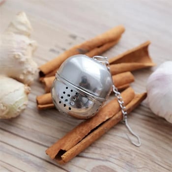 Нова топка от неръждаема стомана Tea Infuser Мрежеста филтърна цедка с кука Loose Tea Leaf Spice Ball с въжена верига Домашни кухненски инструменти