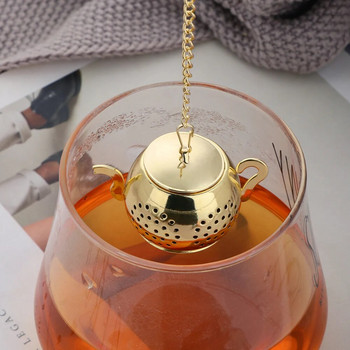 1 бр. Цедка за чай от неръждаема стомана. Творческа цедка за чай за многократна употреба. Форма на чайник. Наливна маса за чай. Цедка за ароматизиран чай.