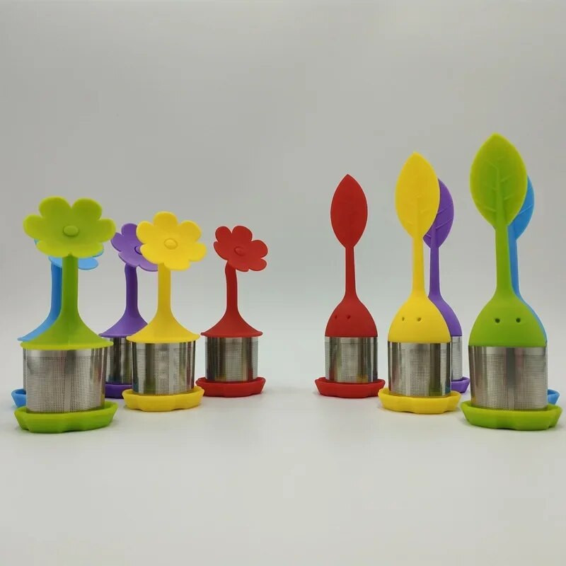 Filtru de ceai, cu design de iarbă și flori din silicon