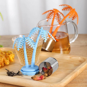 Creative Coconut Tree Tea Infuser Цедка от неръждаема стомана Teaware Силиконов филтър за чаени листа Сито за подправки Кухненски аксесоари