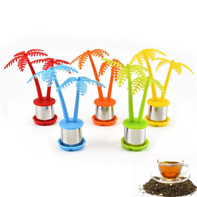 Creative Coconut Tree Tea Infuser Цедка от неръждаема стомана Teaware Силиконов филтър за чаени листа Сито за подправки Кухненски аксесоари