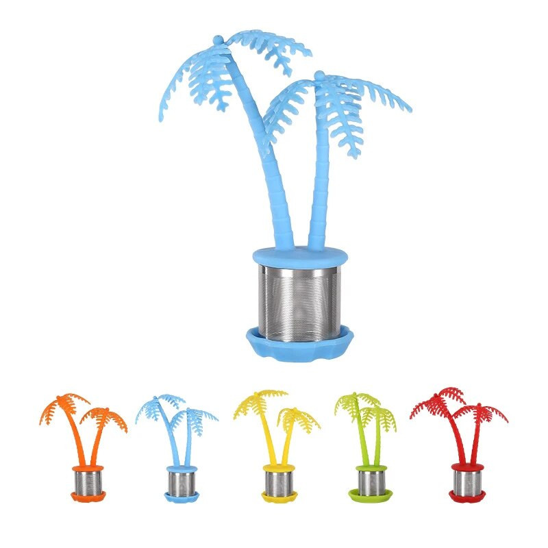 Creative Coconut Tree Tea Infuser Ανοξείδωτο σουρωτήρι Teaware φίλτρο φίλτρου τσαγιού σιλικόνης για αξεσουάρ κουζίνας Spice