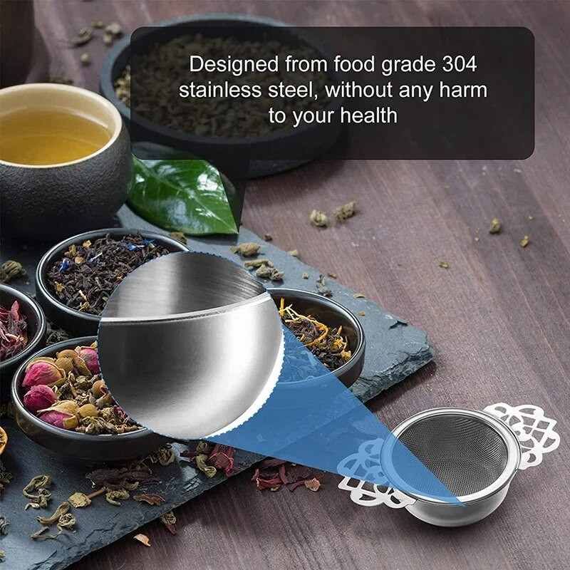 HOT-2 tk teefilter, roostevabast terasest teesõel kausiga, ülipeenest võrgust teesõelad kahe tiivaga käepidemetega