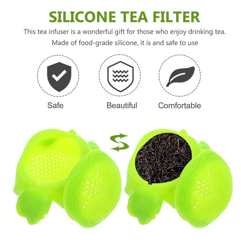 Silikoonist Turtle Tea Infuser Tee lahtiste lehtede teesõel Filter Difuuser Köögitööriistad Vidinad (roheline)